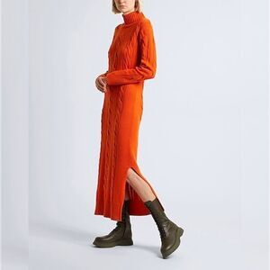 NWT‎ 8 By Yoox Orange Cable Knit High-Neck Long Dress Size Small